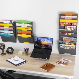 Wallniture Lisbon Metal Wall File Holder Organizer, 5-Tier File Folders Letter Size Magazine Holder and Office Decor, Gray