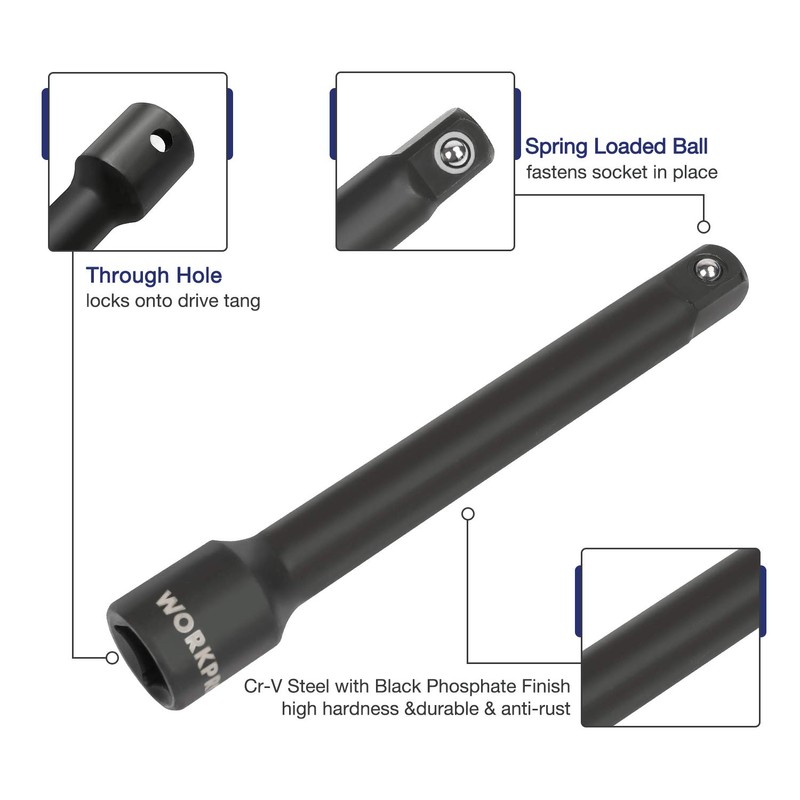 WORKPRO 1/2" Drive Impact Socket Set with Extension Bars, Premium