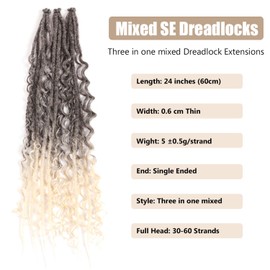 24 Inch Synthetic Dreadlock Extensions Hippie Single Ended Dreads 0.6 cm Width Loc Extensions Reggae Style Crochet Hair for Women (T1B/613, 3 Styles Mixed 24 Inch(6 Strands))