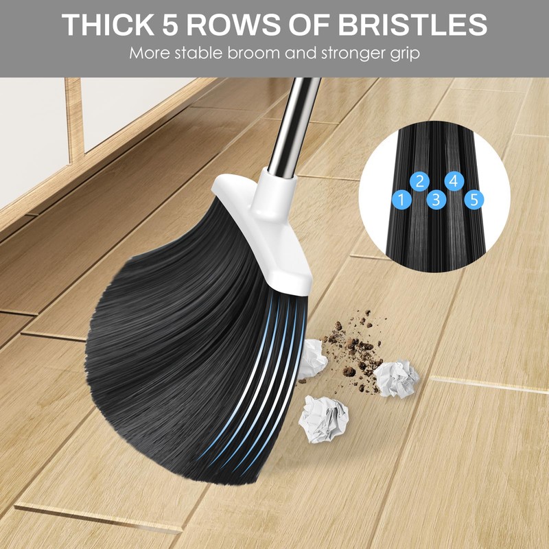 EZKEY Broom and Dustpan Set for Home, 51-in Long Adjustable