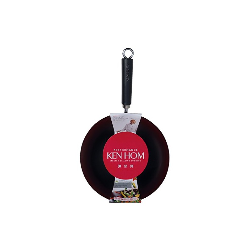 Ken Hom 20cm Antihaft Karbonstahl Wok, Stahl, schwarz, 20 cm