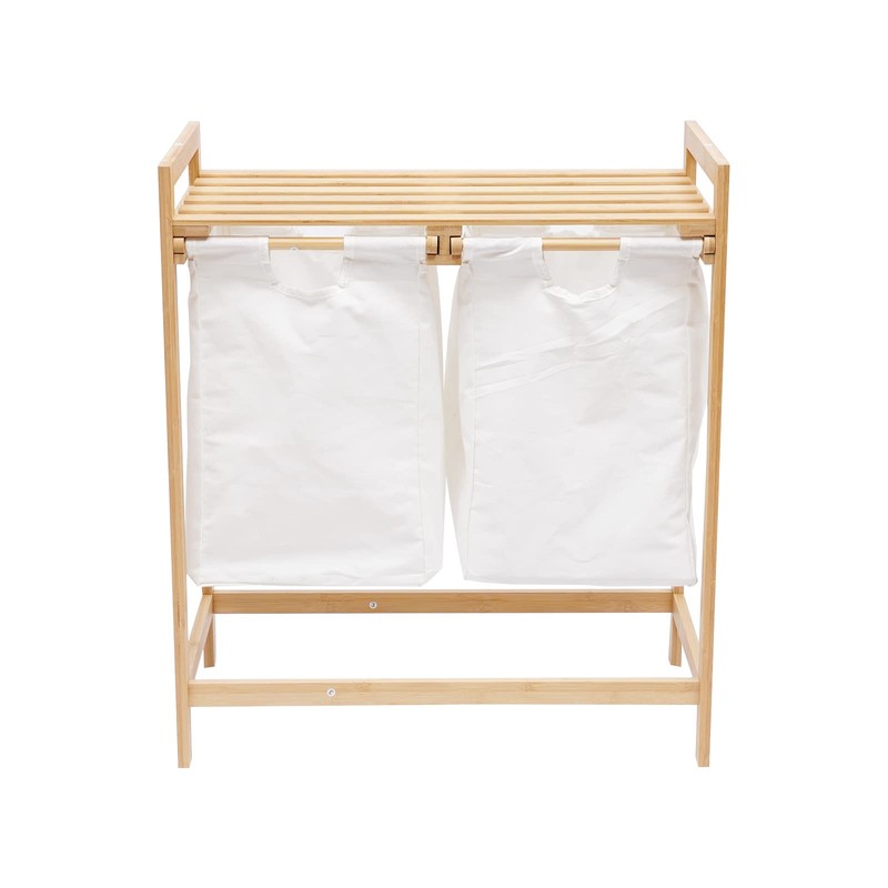 Bamboo Laundry Basket Laundry Hamper with 2 Removable Sliding Bags