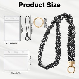 BESARME Breakaway Scrunchie Lanyard for ID Badges and Keys Lightweight Stretch Teacher Lanyard Design with Clasp for Teachers and Students, Hospital Staff, and Appreciation Gifts (Black Polka Dot)