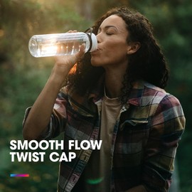 HydraPak Recon Twist & Sip - Wide Mouth Recycled Plastic Water Bottle (24oz or 32oz) - Eco Friendly, BPA Free, Easy Carry, 500ml/17oz (2-Pack), Clear/Black & White