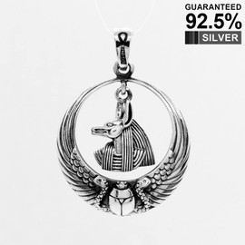 Egyptian Anubis Ankh Cross Scarab Snake Wing Pendant Necklace,Solid 925 Sterling Silver,Quality -KimnKim E9