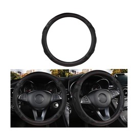 Adunsiaoto Carbon Fibre Car Steering Wheel Cover Silicon Fibre, Car Steering Wheel Cover with Two-Color Splicing Universal, Auto Carbon Fiber Sports Elastic Band Automobile Accessories(Black)