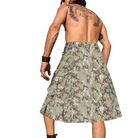 GSGGIG Men's Camo Scottish Outdoor Utility Kilt - 23" Length Pleated Tactical Irish Hybrid Kilt With Pockets, Dq Camo, 32