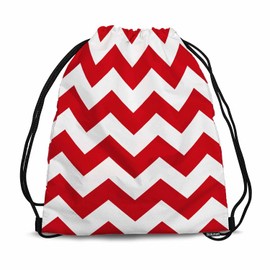 Sotunad Drawstring Bags Wave Striped Geometric Red White Simple Pattern Sport Gym Sack Drawstring Bag String Bag Yoga Bag 14x16.9 Inch