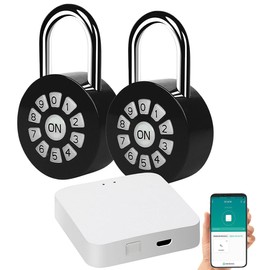 Xcase Vorhänge Schloss: 2er Metall-Vorhängeschloss mit Zahlencode und App, IP65 + Gateway (BT-Schloss, Passwort-Schloss, Motorrad)