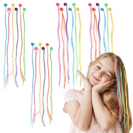 24 Pcs Colored Hair Extensions for Kids Hair Accessories for Girls Clip in Colored Hairpieces Girls Nylon Rainbow Clips for Toddler Kids Ponytails Accessories