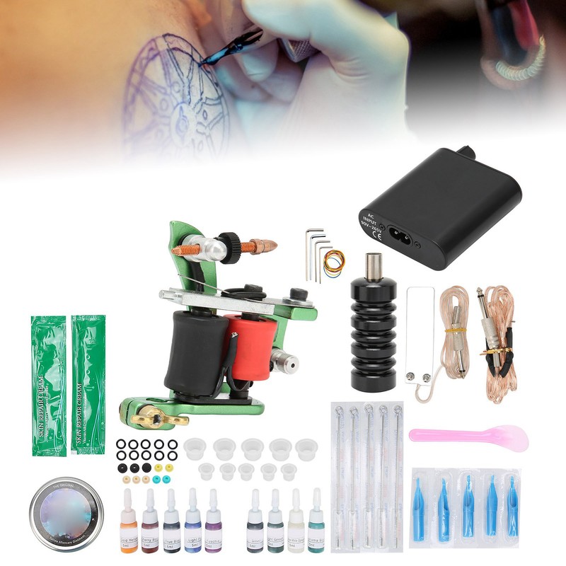 Complete Tattoo Kit Professional Coil Tattoo Machine Power Supply Pen