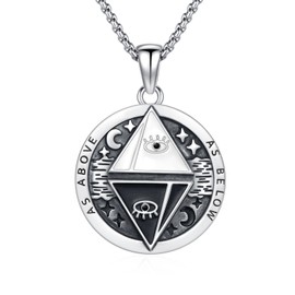 CRWENG Mystic All Seeing Eye Necklace 925 Sterling Silver Pyramid Necklace for Men Geometric Pendant All Seeing Eye Jewelry Men Women