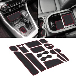 SENSHINE 3D Cup Holder Insert for Toyota Rav4 Accessories 2019-2023 2024 2025 Center Console Liner Door Pocket Mats Non-Slip Anti Dust Pad Premium Interior 16 Pcs (Red Trim)