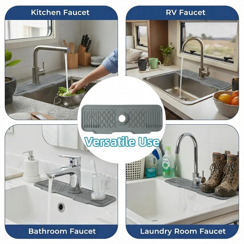 Silicone Faucet Handle Drip Catcher Beveled Drying Tray Mat Dish