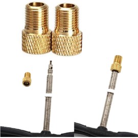 2Pcs Gold Valve Adaptors, Convert Presta to Schrader Adapter for Bike, Inflate Tire Using Standard Pump or Air Compressor,Decorative for Bicycle Valve Caps