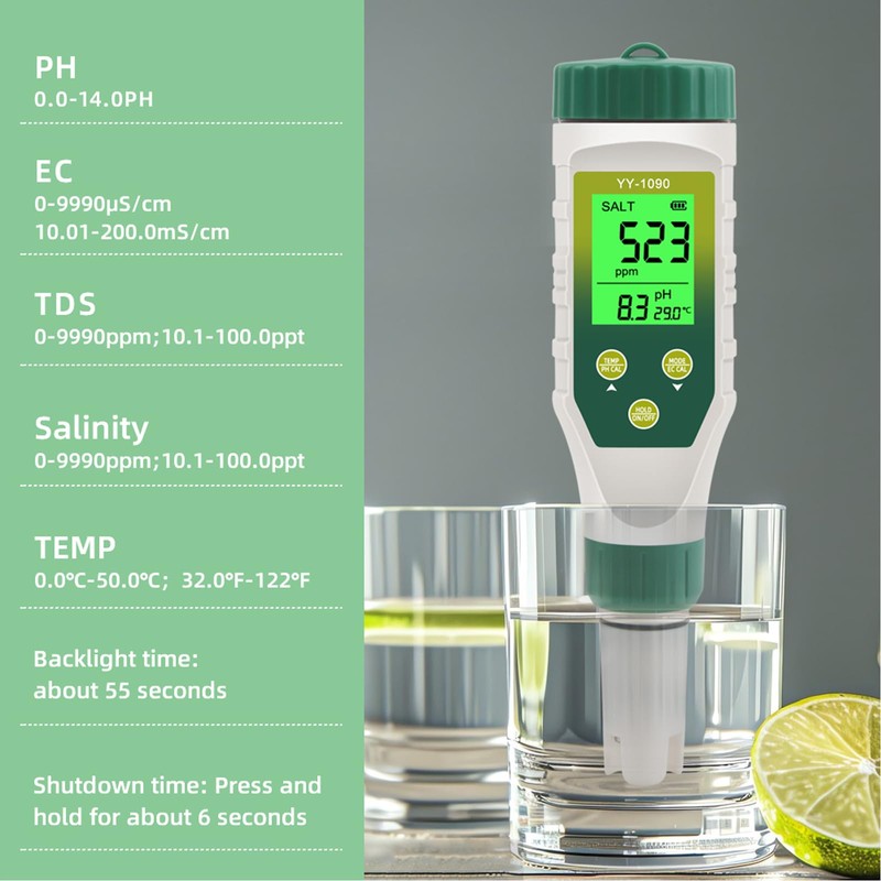pH Meter Water, YIYEGO Simultaneous Display pH Value Meter and
