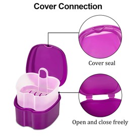 Denture Bath Case Orthodontic Dental Retainer Box Plastic False Teeth Bath Box Denture Cleanning Set Container Soaking Denture Bath for Storing Soaking Dentures Cleaning Box with Filter(Purple)
