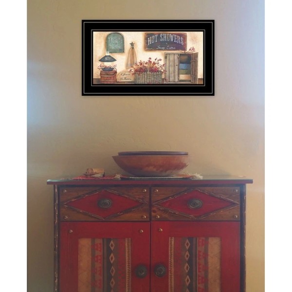 TrendyDecor4U Farmhouse "Bath House" Framed Print Wall Art Earthtones Mini
