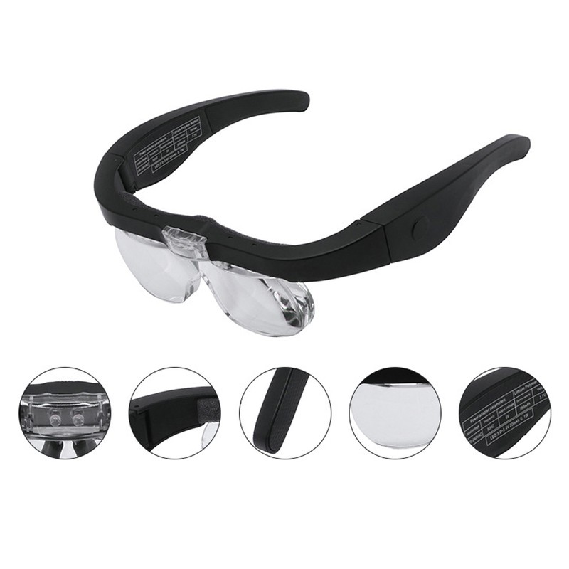 Headband Magnifying Glass Adjustable LED White Light 4 Interchangeable Lenses