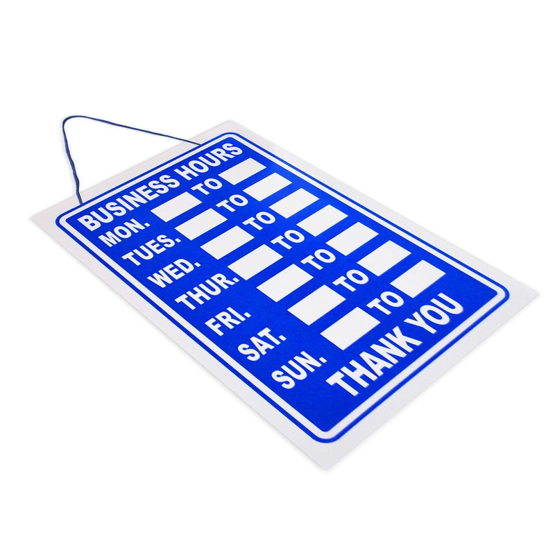 Business Hours Sign Blue High Contrast Hanging Opening Closing Times
