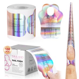 SAVILAND Ultra Long Self-Adhesive Nail Forms, Reusable Sturdy Paper Pink Nail Extension Forms, Professional Acrylic Nail Guide Forms for Builder Gel Nail Art Salon & Home DIY