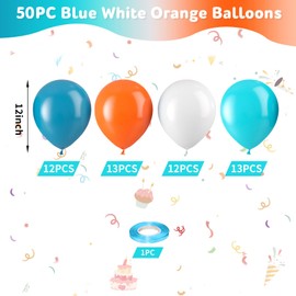 Blue and Orange Balloons, Blue and Orange White Balloons, Retro Turquoise Blue Teal Bule Orange White Balloons for Boys Man Kids Outer Space Theme Party Birthday Baby Shower Gender Revea Wedding Decor