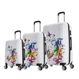 InUSA Fusion Print Luggage with Spinner Wheels | Durable Lightweight Hardside Suitcase | Travel Bag with Handle and Trolley | (20in, 24in, 28in) 3 Piece Set
