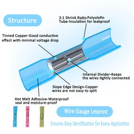 50 Pcs Heat Shrink Butt Connectors Kit,Heat Shrink Wire Connectors,Waterproof Insulated Marine Automotive Crimp Terminals Butt Splice Connectors for Marine Automotive Motorcycle Truck Electrical