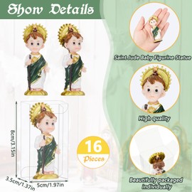 Taiyin 16 Pcs St. Jude Statues Bulk Mini Resin St Jude Holy Figurine Small Baptism Party Favors Religious Keepsake for Guests Easter Eggs Stuffers First Communion Sunday Baptism Gifts