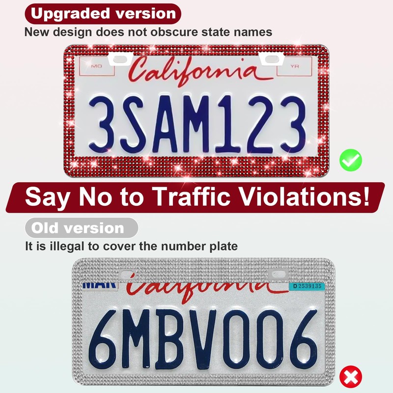QUANQIUFEI 2 Pack Bling License Plate Frames for Women, Sparkly