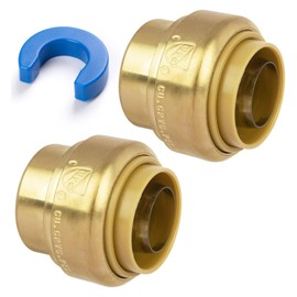 KAINGA 1/2" Push Fit End Cap, Push to Connect Brass Plumbing Fitting, Durable Push Cap With Upgraded Stiffener for Copper, CPVC, PEX Pipes, Disconnect Clip Included, NSF & UPC Certified, 2 Pack