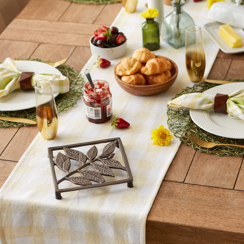 DII Heavyweight Fringed Check Tabletop Collection, Table Runner, 14x108, Natural