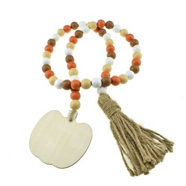 Hao Pro 41inch Length Wood Bead Garland with Tassels Simplicity Polished Rustic Appearance Easy Paint Twist Flexibly Prayer Beads Boho Beads Orange 1 PCS for Farmhouse Bohemian Style Hanging Decor