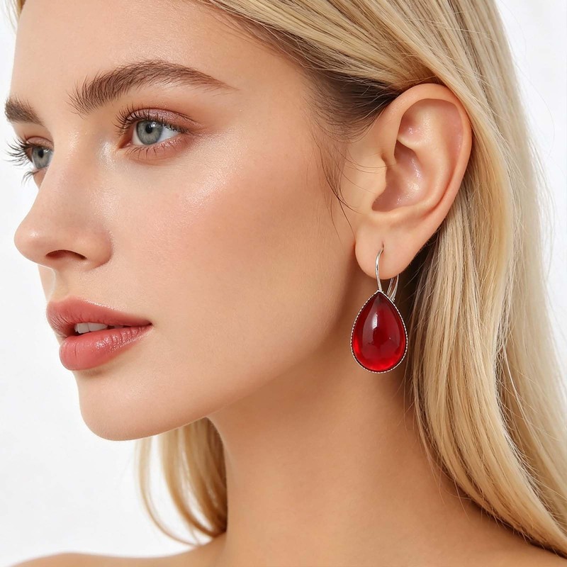 Yheakne Vintage Teardrop Ruby Drop Earrings Red Teardrop Earrings Ruby
