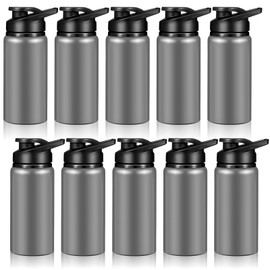 Mimorou 10 Pieces 13.5 oz Reusable Aluminum Water Bottles Bulk Outdoor Sports Water Bottles Multipack Travel Bottles for Gym, Hiking, Cycling, Camping, Fishing, Snap Lid(Gray)