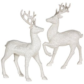 Set of 2 Holiday Reindeer Figures: 12.5 Inches Glitter Reindeer Decor by RAZ Imports (Silver)