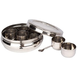 Spice Box Stainless Steel Masala Box Transparent Lid Spice Organizer Masala Dabba Spice Container Box Indian Masala Dabba Kitchen Spice Box Spice Box 7 Container with 1 Spoons Clear Lid
