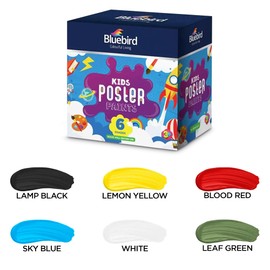 Bluebird Premium Poster Paints 3.4 Fl Oz / 100ml Set of 6 - Vibrant Primary Colors for Stunning Artwork and Creative Projects