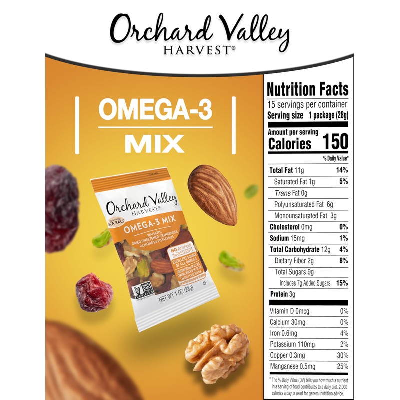 Orchard Valley Harvest Omega-3 Mix, 1 Ounce Bags (Pack of