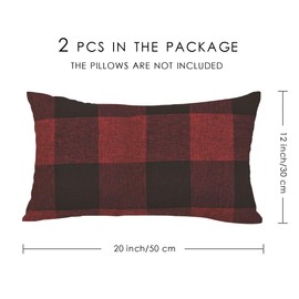 ORANIFUL Buffalo Check Cushion Covers 30 x 50 Set of 2 Linen Decorative Rectangular Tartan Throw Lumbar Pillow Case for Sofa Couch Bed Home Decor Car 12x20 Inches (Burgundy & Black)