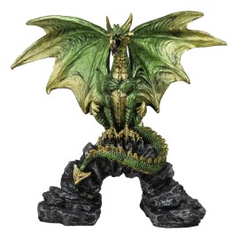 Ebros Gift Green And Gold Scales Behemoth Dragon Perching On Ancient Rock Arch Figurine