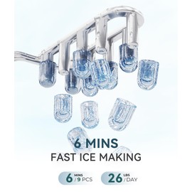 ecozy Portable Ice Maker Countertop, 9 Cubes Ready in 6 Mins, 26lbs in 24Hrs, Self-Cleaning Ice Machine with Handle/Ice Bags/Ice Scoop/Ice Basket, 2 Sizes Bullet Ice for Home Kitchen Office Bar Party