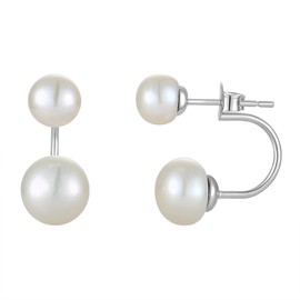 YL Pearl Drop Earrings 925 Sterling Silver Ear Jacket Earring with 7mm/9mm Bread Shaped Natural Freshwater Culture Pearls