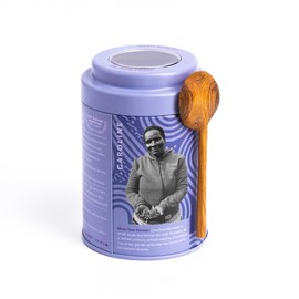 JusTea CREAM EARL GREY | Loose Leaf Black Tea | Tin with Hand Carved Tea Spoon | 40+ Cups (3.2oz) | High Caffeine | Award-Winning | Fair Trade | Non-GMO