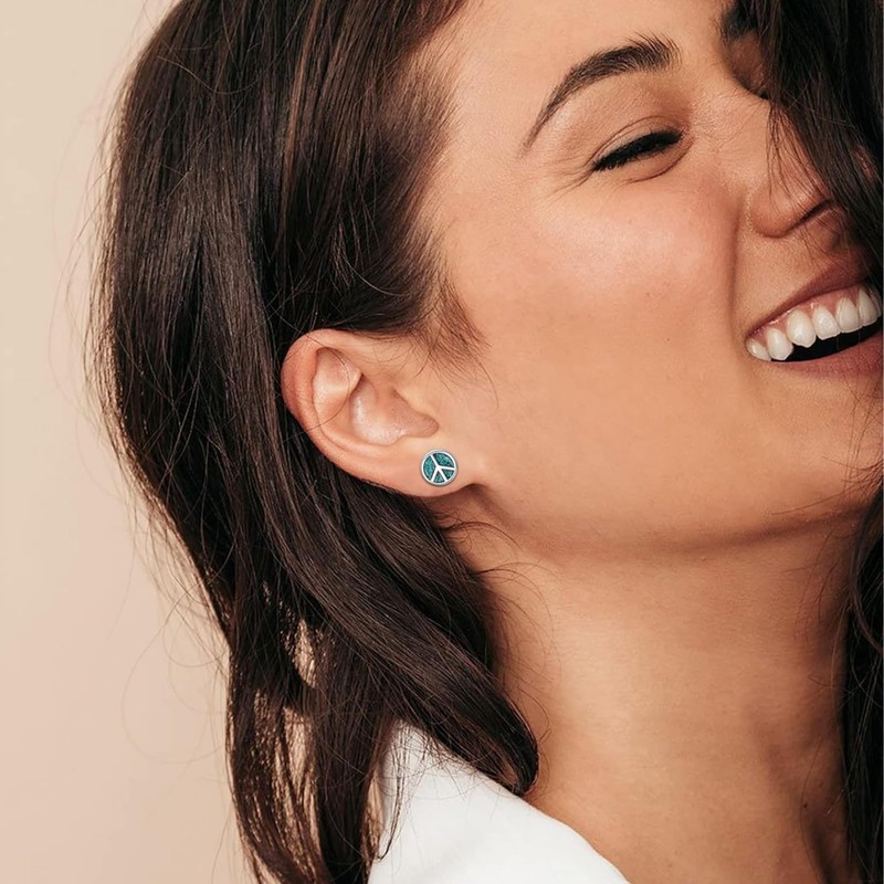Suiknsn Peace Stud Earrings for Women Men 925 Sterling Silver