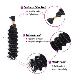 Human Braiding Hair Deep Wave Bulk Human Hair for Braiding No Weft 1 Bundle 50g 10A Brazilian Curly Human Hair Extensions for Boho Braids Wet and Wavy Human Hair Braiding Hair 16 Inch