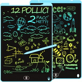 ELECGO 2 Piezas 12 Pulgadas Pizarron Magico, Tablero Electrónico de Dibujo a Color para Niños, Función de Bloqueo y Borrado, para Niños y Niñas, para Educación, Hogar - 2 Azul