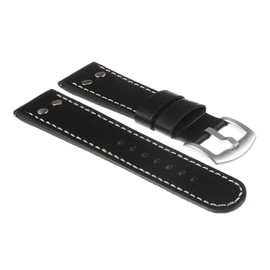 DASSARI Aviator Pilot Leather Quick Release Watch Band Strap with Silver Rivets & Buckle - Black & Ivory - 20mm
