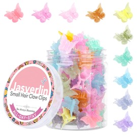 JASVERLIN JASVERLIN Butterfly Clips for Hair 50pcs, Cute Mini Small Hair Accessories for Kids Toddler Girls Women 90s Y2K Colorful Pastel Clip Claw, 10 Colors (Jelly)