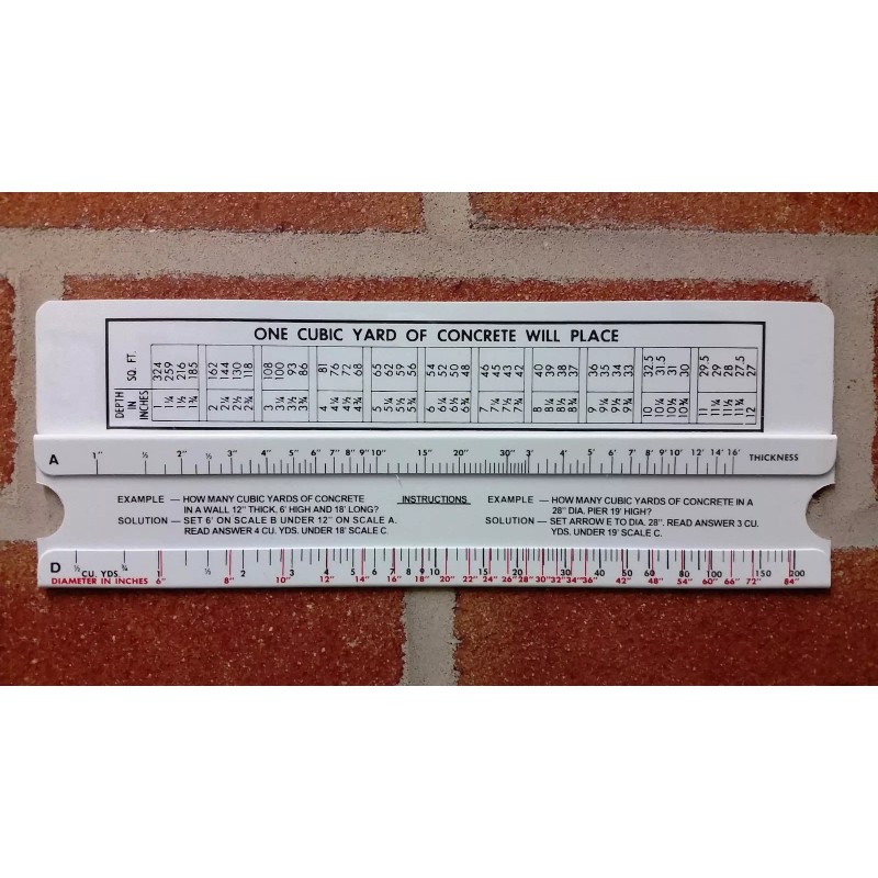 Concrete Slide Ruler 200 Yard Volume Calculator Slide Rule MADE